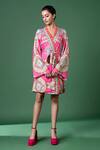 Buy_Siddhartha Bansal_Pink Rayon Twill Printed Floral V Neck Abstract And Wrap Dress With Belt _at_Aza_Fashions