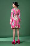 Shop_Siddhartha Bansal_Pink Rayon Twill Printed Floral V Neck Abstract And Wrap Dress With Belt _at_Aza_Fashions