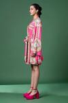 Shop_Siddhartha Bansal_Pink Rayon Twill Printed Floral V Neck Abstract And Wrap Dress With Belt _Online_at_Aza_Fashions