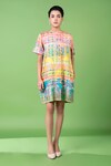 Buy_Siddhartha Bansal_Multi Color Cotton Satin Threadwork Round Paisley Abstract Pattern Dress_at_Aza_Fashions