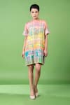 Siddhartha Bansal_Multi Color Cotton Satin Threadwork Round Paisley Abstract Pattern Dress_Online_at_Aza_Fashions