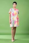 Siddhartha Bansal_Multi Color Cotton Satin Embellished Animal Round Pattern Dress_Online_at_Aza_Fashions