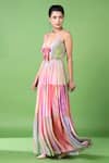 Shop_Siddhartha Bansal_Pink Pure Cepe Printed Abstract Plunge V-neck Cut-out Dress_Online_at_Aza_Fashions