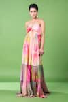 Buy_Siddhartha Bansal_Pink Pure Cepe Printed Abstract Halter Neck Dress_at_Aza_Fashions