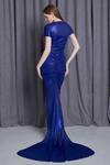 Shop_Cham Cham_Blue Knit Lame Boat Neck Ruched Mermaid Gown With Detachable Trail _at_Aza_Fashions