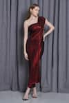 Buy_Cham Cham_Red Knit Lame One Shoulder Metallic Draped Gown _Online_at_Aza_Fashions