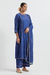 Buy_Ikshita Choudhary_Blue Chanderi Embellished Sequin Round Kurta Pant Set _at_Aza_Fashions