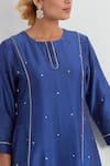 Buy_Ikshita Choudhary_Blue Chanderi Embellished Sequin Round Kurta Pant Set 