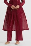 Shop_Ikshita Choudhary_Red Light Chanderi Embellished Sequin V-neck Anarkali Pant Set _Online_at_Aza_Fashions