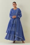 Buy_Ikshita Choudhary_Blue Light Chanderi Block Print Dot Keyhole Floral Tiered Anarkali Churidar Set _at_Aza_Fashions