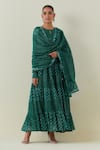 Buy_Ikshita Choudhary_Green Light Chanderi Block Print Dot Tiered Floral Anarkali Churidar Set _at_Aza_Fashions