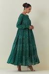 Shop_Ikshita Choudhary_Green Light Chanderi Block Print Dot Tiered Floral Anarkali Churidar Set _Online_at_Aza_Fashions