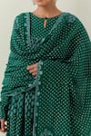 Buy_Ikshita Choudhary_Green Light Chanderi Block Print Dot Tiered Floral Anarkali Churidar Set 