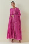 Buy_Ikshita Choudhary_Pink Light Chanderi Block Print Dot Keyhole Floral Anarkali Churidar Set_at_Aza_Fashions