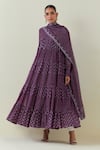 Buy_Ikshita Choudhary_Purple Light Chanderi Block Print Dot Keyhole Floral Anarkali Churidar Set _at_Aza_Fashions