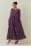 Buy_Ikshita Choudhary_Purple Light Chanderi Block Print Dot Keyhole Floral Anarkali Churidar Set _Online_at_Aza_Fashions