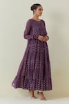 Shop_Ikshita Choudhary_Purple Light Chanderi Block Print Dot Keyhole Floral Anarkali Churidar Set _Online_at_Aza_Fashions