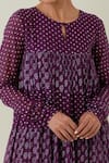 Ikshita Choudhary_Purple Light Chanderi Block Print Dot Keyhole Floral Anarkali Churidar Set _at_Aza_Fashions