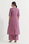 Shop_TIC_Purple Cotton Slub Plain Collared Neck Contrast Kurta With Pant_at_Aza_Fashions