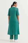 Shop_TIC_Green Cotton Slub Plain Collared Neck Contrast Straight Kurta With Pant _at_Aza_Fashions