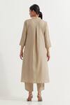 Shop_TIC_Beige Cotton Slub Plain Collared Neck Victoria Kurta With Pant _at_Aza_Fashions