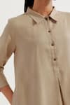 TIC_Beige Cotton Slub Plain Collared Neck Victoria Kurta With Pant _at_Aza_Fashions