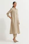 Buy_TIC_Beige Cotton Slub Plain Collared Neck Victoria Kurta With Pant 