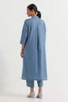 Shop_TIC_Blue Cotton Slub Plain Collared Neck Victoria A-line Kurta With Straight Pant _at_Aza_Fashions