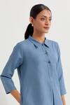 Buy_TIC_Blue Cotton Slub Plain Collared Neck Victoria A-line Kurta With Straight Pant _Online_at_Aza_Fashions