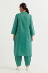 Shop_TIC_Green Cotton Slub Plain Stand Collar Boyfriend Kurta With Pant _at_Aza_Fashions