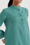 Buy_TIC_Green Cotton Slub Plain Stand Collar Boyfriend Kurta With Pant _Online_at_Aza_Fashions