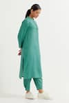 TIC_Green Cotton Slub Plain Stand Collar Boyfriend Kurta With Pant _at_Aza_Fashions