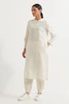 Buy_TIC_White Cotton Slub Plain Stand Collar Boyfriend Straight Kurta With Pant _at_Aza_Fashions