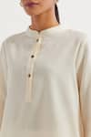 Shop_TIC_White Cotton Slub Plain Stand Collar Boyfriend Straight Kurta With Pant _Online_at_Aza_Fashions