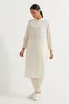 TIC_White Cotton Slub Plain Stand Collar Boyfriend Straight Kurta With Pant _at_Aza_Fashions