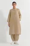 Buy_TIC_Beige Cotton Slub Plain Stand Collar Boyfriend Kurta With Straight Pant _at_Aza_Fashions