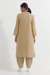 Shop_TIC_Beige Cotton Slub Plain Stand Collar Boyfriend Kurta With Straight Pant _at_Aza_Fashions