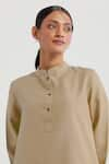 Buy_TIC_Beige Cotton Slub Plain Stand Collar Boyfriend Kurta With Straight Pant _Online_at_Aza_Fashions