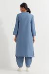 Shop_TIC_Blue Cotton Slub Plain Stand Collar Boyfriend Kurta With Pant _at_Aza_Fashions