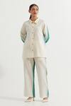 Buy_TIC_White Cotton Slub Embroidered Thread Collared Color Blocked Shirt And Pant Set _at_Aza_Fashions