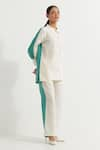 TIC_White Cotton Slub Embroidered Caroline Color Blocked Shirt And Pant Co-ord Set _Online_at_Aza_Fashions