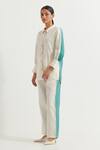 Shop_TIC_White Cotton Slub Embroidered Thread Collared Color Blocked Shirt And Pant Set _Online_at_Aza_Fashions