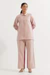 Buy_TIC_Pink Cotton Slub Embroidered Caroline Color Blocked Shirt And Pant Co-ord Set _at_Aza_Fashions