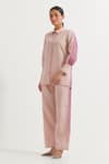 Buy_TIC_Pink Cotton Slub Embroidered Caroline Color Blocked Shirt And Pant Co-ord Set _Online_at_Aza_Fashions