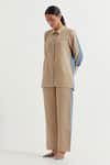 Buy_TIC_Beige Cotton Slub Embroidered Thread Collared Blue Shirt And Pant Set _at_Aza_Fashions