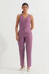 Buy_TIC_Purple Cotton Slub Plain V Neck Anne Sleeveless Vest_at_Aza_Fashions