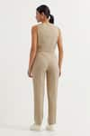 Shop_TIC_Beige Cotton Slub Plain V Neck Anne Button Down Vest And Pant Co-ord Set _at_Aza_Fashions