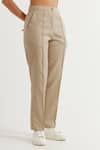 Buy_TIC_Beige Cotton Slub Plain V Neck Button Down Vest And Pant Set 