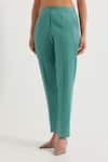 TIC_Green Cotton Slub Plain V Anne Button Down Sleeveless Vest And Pant Co-ord Set_Online_at_Aza_Fashions