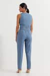 Shop_TIC_Blue Cotton Slub Plain V Neck Anne Sleeveless Vest And Pant Co-ord Set _at_Aza_Fashions